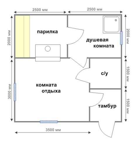 План бани 4х5 мойка и парилка отдельно