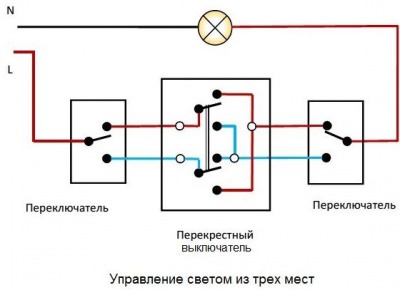 Управление освещением с двух, трёх и более мест