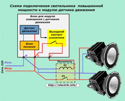 Типовые схемы подключения датчика движения для освещения